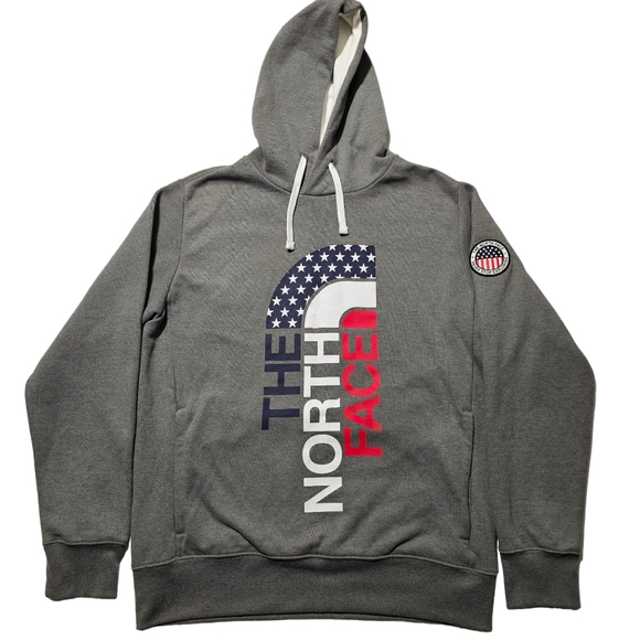 The North Face Men’s Size Medium Pullover Hoodie Gray USA Red Blue Patriotic TNF - Picture 2 of 10